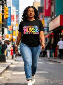 Camiseta Gráfica de Enfermera para Mujer con Diseño Floral y Flores Multicolor, Suave y Elástica, Ropa de Uso Diario y para Enfermería, Lavable a Máquina, Camiseta para Todas las Temporadas, Idea de Regalo para Enfermeras, Negra, Transpirable y Cómoda. - Negro - Ver 6