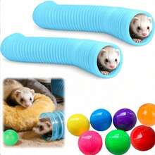 Small Foldable Tunnel With 3 Obstacle Balls, Interactive Exercise Toy For Hamsters, Ferrets, Guinea Pigs - A - View 10