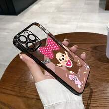 スマホケース TPUケース メッキ加工 レンズ保護カバー付き キャラクターイラスト 可愛いデザイン 大人可愛い 女子向け 柔らかTPU 全面保護 耐衝撃 傷防止 カメラレンズ保護 レンズ全体保護 17pro Max/17pro/17/11/12/13/14/15/15Pro/15PluS/15Pro Max/16/16Pro/16PluS/16Pro Max/MIN/X/XR 対応 インスタ映え 大人上品 プレゼント - 黑色 - チェックする 1