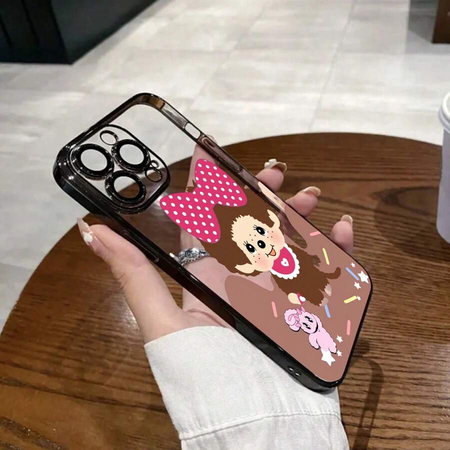 スマホケース TPUケース メッキ加工 レンズ保護カバー付き キャラクターイラスト 可愛いデザイン 大人可愛い 女子向け 柔らかTPU 全面保護 耐衝撃 傷防止 カメラレンズ保護 レンズ全体保護 17pro Max/17pro/17/11/12/13/14/15/15Pro/15PluS/15Pro Max/16/16Pro/16PluS/16Pro Max/MIN/X/XR 対応 インスタ映え 大人上品 プレゼント - 黑色 - チェックする 1