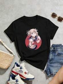 Camiseta de manga corta con cuello redondo suave y casual de verano para mujer, tops para salir, vintage, Gen Z, tops, curvas, ropa Y2K, algodón, Italia, Grecia, tops de mujer, tops bonitos, camisetas gráficas, conjuntos de primavera, estilo callejero americano, casual deportivo, estilo unisex, estilo casual urbano, casual, jersey, camisetas holgadas, ropa de calle retro, estilo de los 90, estilo de los 2000, subcultura, estilo europeo, tops negros, tops blancos, conjuntos de fiesta de los 90. Negro - Negro - Ver 3