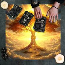 1 pezzo Telo da tavolo con motivo Albero della Vita misterioso per tarocchi, altare wicca, telo da tavolo fantastico con Albero della Vita per pad di tarocchi e oracoli - nero - Visualizzare 7