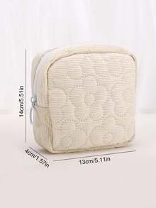 1/2pcs Square Corduroy Makeup Bag Storage Pouch, Flat Bottom Toiletry Bag, Travel Makeup And Toiletry Bag. It Can Be Used To Store Cosmetics, Stationery, Or As A Multi-Functional Daily Bag, Making It An Ideal Choice For Students And Office Workers.,Back To School,Bedroom Room Decor,Back To School - Multicolor - View 4