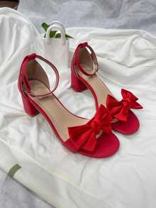New Elegant High Heel Bowknot Sandals, Suitable For Teenage Girls And Young Girl, Thoughtful Gift For Party, Wedding, And Daily Wear - Red - View 16