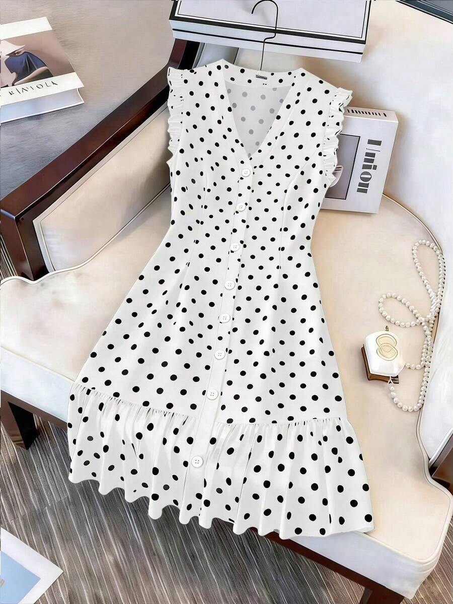 CURVE Vestido casual de escote en V talla grande, elegante y versátil para uso diario, vacaciones, bodas, fiestas, estilizador y favorecedor - Blanco - Ver 1