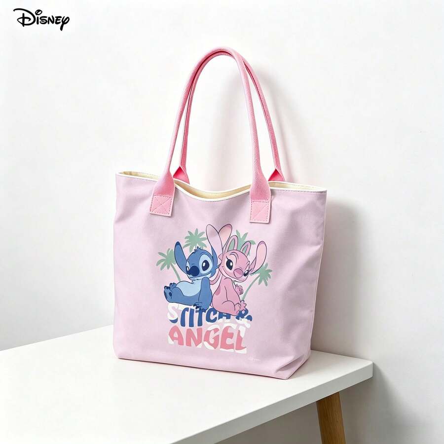 Túi tote Disney Lilo & Stitch "Stitch & Angel", túi đeo vai bằng vải canvas màu hồng dễ thương, thích hợp sử dụng hàng ngày. - Hồng - Xem 1