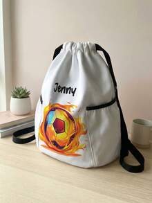1pc Customized Name Cartoon Pattern Drawstring Backpack, Sports Bag With Pockets, Can Be Customized According To Your Unique Design, Back To School Gift, Perfect For Kids, Boys, Girls, Print Your Own Name Or Print Sister And Classmate's Name As A Gift To Give To Others - Multicolor - View 3