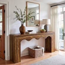 LITTLE TREE 160 Cm Console Table For Hallway, Narrow Entryway Table With Wavy Design, Couch Table Behind Sofa For Entryway, Living Room - Coffee Brown - View 3