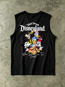 Disney Licensed Men's Sleeveless Printed Vest, Featuring A Large Group Photo Print Of The Mickey Mouse Family, Suitable For Both Men And Women, High-Quality Vest, Suitable For All Seasons, Comfortable And Breathable, Exquisite Design, The Best Choice For Gifts - 黑色 - 查看 3