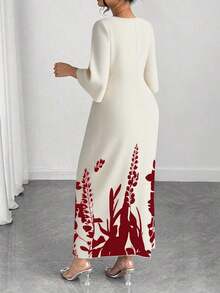 Vestido elegante con estampado para mujeres de talla grande - Burdeos - Ver 2