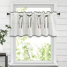 1pc Japanese Retro Striped Linen-Like Bow Decorative Short Curtain Panel, Rod Pocket, Suitable For Kitchen, Cabinet, Living Room, Farmhouse, Vacation Home Decor - White 1pc - View 6