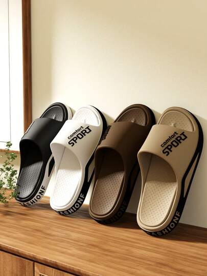 Unisex Casual Sports Letter Print Slippers, Soft Sole Comfortable Indoor Bedroom Slippers, Fashion Letter Design Slides