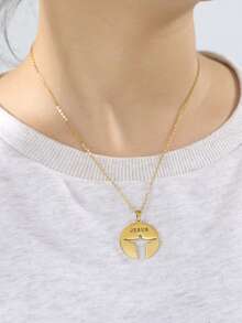 LIKGREAT 不锈钢耶稣剪影镂空文字“JESUS”吊坠项链，男女皆宜，珠宝礼品，护身符 - 剪影系列 - 查看 8
