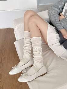 1/4 par de calcetines de pantorrilla de encaje fino de primavera/verano, calcetines de niña de unicolor estilo coreano lindo, calcetines de lazo de ballet estilo lolita, calcetines de pantorrilla blancos, calcetines de rodilla estilo lolita con lazo minimalista, calcetines con volantes estilo coreano dulce, calcetines de pantorrilla estilo ballet - Multicolor - Ver 6