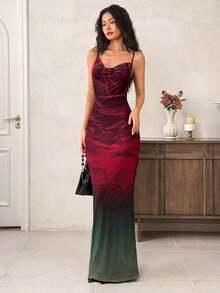 Vestido de malla con escote en la espalda para mujer, vestido largo de ajuste ceñido para uso diario - Negro - Ver 7