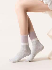 5 đôi tất cotton cổ cao dành cho nữ, tất sọc phối màu, tất mềm mại, thích hợp cho mọi mùa như đi làm/đi học. - Nhiều màu - Xem 9