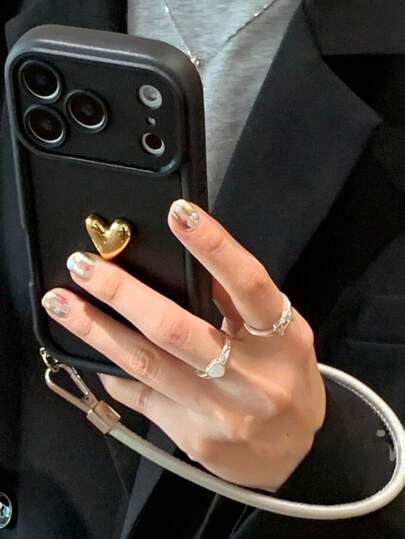 Minimalist Solid Color With Hand Strap Lens Protective Phone Case Compatible With IPhone 17 Pro Max 17 Pro 16 Pro Max 15 14 13 Pro Max 13 17 16 15 14 Skin Feel Thick Anti-Drop 3D Golden Love Protective Back Phone Cases