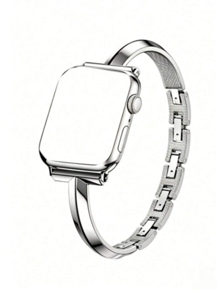 1件裝奢華銀色H型金屬鏈條錶帶,女款細緻手鍊式錶帶,適用於Apple Watch 38/40/41/42/44/45/46/49mm,相容Series 11/10/9/8/7/SE/6/5/4/2/1 - 銀色 - 查看 1