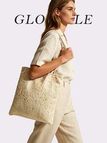 Borsa a tracolla GLOBELLE in pizzo, borsa a spalla con ricamo floreale estetico, borsa hobo in tela leggera, beige, perfetta per uso quotidiano e viaggi - Bianco - Visualizzare 5
