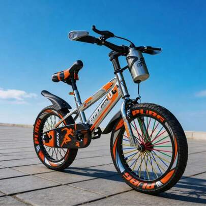 16-Zoll Fahrrad in Silber & Orange, Rahmen aus Kohlenstoffstahl mit verstellbarem Sattel, geeignet für tägliches Fahren, Outdoor-Erholung und Pendeln