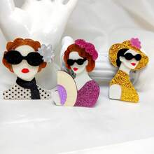 1pc White Textured Girl Acrylic Brooch, 1pc Purple Girl Acrylic Brooch, 1pc Yellow Hair Girl Acrylic Brooch, Suitable For Clothes, Bags, Hats, Accessories - A - View 9