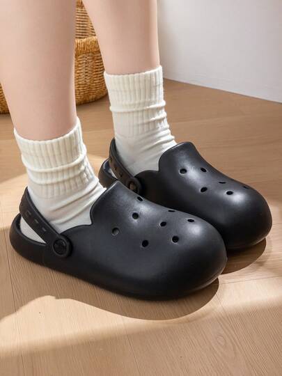 Women's Minimalist Solid Color Breathable Comfortable Perforated Slip-On Shoes, Suitable For Outdoor Beach, Casual Walking, Travel In Summer, Indoor Bathroom Soft Adjustable Slippers