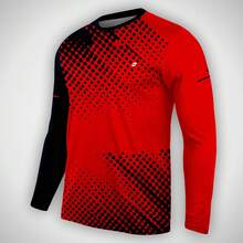 Men's Long-Sleeved Polyester T-Shirt With Red And Black Polka Dot Print, Boat Neck, Regular Length, And Non-Stretch Fabric For Casual Wear. - 棒球 - 查看 1