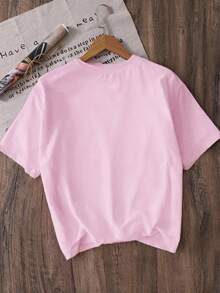 Printed Crew Neck T-Shirt For Girls - Pink 1 - View 2