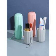 1 Estuche para cepillo de dientes de color aleatorio con tapa - Soporte multifuncional para cepillo de dientes, accesorio de baño para el hogar y viajes, vaso portátil para cepillo de dientes - Color aleatorio - Ver 9