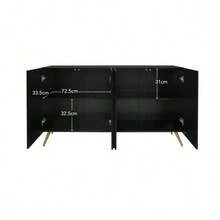 Mid-Century Style Sideboard, Black Entryway Furniture With 3D Grooves And Arched Doors, Made Of Engineered Wood, Adjustable Shelves And Gold Metal Legs. - Black - View 11