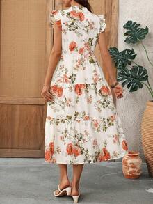Vestido mini de verano casual con mangas cortas y estampado floral para mujeres, vestidos de verano, atuendos de verano, atuendos de vacaciones, ropa de mujer, vestido de Derby, vestidos de sol para mujeres - Multicolor 3 - Ver 2