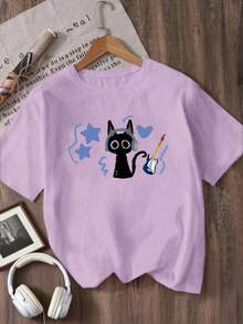 Printed Crew Neck T-Shirt For Girls - Pink 1 - View 10