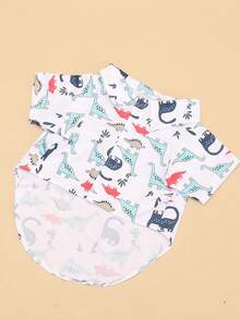 A Non-Stretch, Slim-Fit Summer Pet Shirt In White With A Little Dinosaur Design, Suitable For Kittens And Puppies To Wear At Home Or Outdoors In Spring And Summer (The Product Runs A Bit Small, It's Recommended To Buy 1-2 Sizes Up). - White - View 5