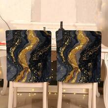 1件/4件/6件/10件装黑色金星云印花毛绒椅套，可拆卸短绒面料椅套，靠背保护套，四季皆宜，节日装饰，适用于餐厅、客厅、办公室、酒店 - 彩色 - 查看 9