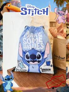 Disney 1个迪士尼授权史迪奇印花抽绳背包，轻便尼龙运动包，休闲收纳包，沙滩包，健身包，时尚配饰，适合女孩/青少年/年轻人，适用于学校、运动、旅行、日常使用 - 藍色 - 查看 9
