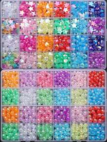 A Box Of Colorful AB Shiny Acrylic Beads, Mixed Round, Heart And Star Shapes, Multi-Style Loose Spacer Beads, Ideal For DIY Necklaces, Bracelets And Handmade Jewelry Crafts, Creative Jewelry Making Accessory Set - Multicolor - View 1