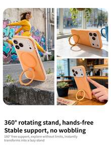 Liquid Silicone Phone Case With 360° Rotating Magnetic Stand For IPhone 17 Pro Max, 16 Pro, 15, 14, 13, Cute Candy Colors, Soft & Skin-Friendly, Suitable For Daily Use And Hands-Free Viewing, Anti-Drop And Scratch-Resistant - Orange - View 6
