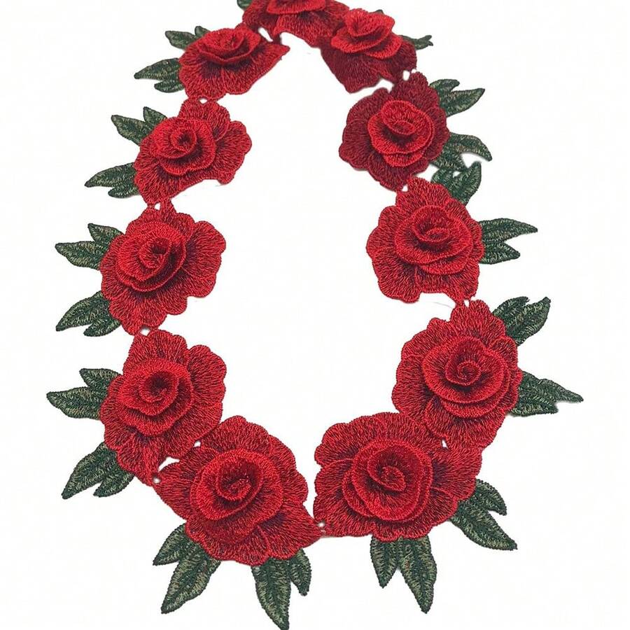 12pcs/Pack 3D Red Flower Embroidered Patches, 7.6*10cm DIY Decorative Applique