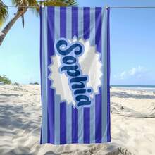1 Customized Beach Towel With Name, Personalized Beach Towel, Custom Pool Towel, Beach And Pool Holiday Birthday Gift - 藍色 - 查看 3