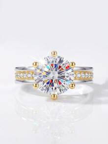 1 chiếc nhẫn Moissanite 6 chấu tối giản 2.0 carat, bạc sterling 925, nhẫn đính hôn/cưới sang trọng, thích hợp làm quà tặng sinh nhật hoặc kỷ niệm cho bạn thân, trang sức cưới. - Nhẫn Moissanite đính kim cương pavé - 2.0ct - Xem 5