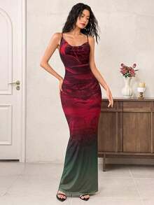 Vestido de malla con escote en la espalda para mujer, vestido largo de ajuste ceñido para uso diario - Negro - Ver 3