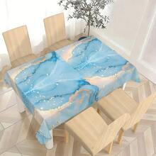 1 Piece Of Light Luxury Marble Tablecloth, 2D Flat Gilt Printing, Light Blue Background With Golden Line Texture, Suitable For Rectangular Dining Table, Business Activities, Theme Layout, Soft Light Blue Background With Gilt Texture, Modern Style Restaurant, Home Decoration, Internet Celebrity Check-In Layout Decorative Tablecloth - Multicolor - View 2