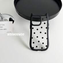 Ốp điện thoại hình tai mèo dễ thương với họa tiết chấm bi đen, viền đen mờ và mặt lưng trong suốt, chống sốc và chống rơi vỡ, thiết kế tối giản cho iPhone 17 16 15 14 13 Pro Max - màu đen - Xem 6