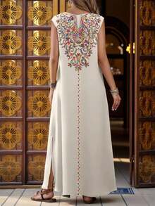 Vestido largo con estampado floral de escote en V, elegante y casual, tallas grandes, adecuado para primavera/verano, vacaciones - Multicolor - Ver 9