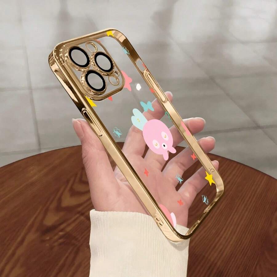 スマホケース TPUケース メッキ加工 レンズ保護カバー付き キャラクターイラスト 可愛いデザイン 大人可愛い 女子向け 柔らかTPU 全面保護 耐衝撃 カメラレンズ保護 17pro Max/17pro/17/11/12/13/14/15/15Pro/15PluS/15Pro Max/16/16Pro/16PluS/16Pro Max/MIN/X/XR 対応対応 インスタ映え プレゼント - 金色 - チェックする 1