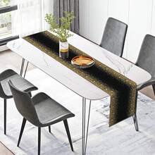 Black & Gold Table Runner, Suitable For Christmas, New Year, Birthday, Graduation Ceremony, Cocktail Party, Indoor/Outdoor Cafe Table Decor - Multicolor - View 6