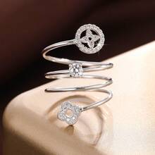 1 pieza Anillo de mujer con diseño de flor de primavera geométrica y circonita cúbica - Multicolor - Ver 9