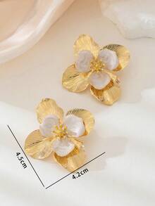 1 Pair Elegant Delicate Metal Enamel Double-Layer Floral Earrings, Suitable For Beach, Vacation, Daily Wear, Gifts - White - View 5