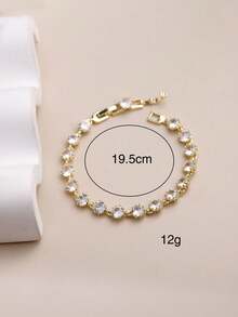 1 chiếc vòng tay thiết kế vàng đính đá Zirconia mới về mùa Xuân/Hè, mạ đồng, thời trang đính đá, dây xích thường, sang trọng, unisex. - Vàng - Xem 4