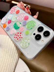 Cute 3D Button Lattice Clear Epoxy Soft Phone Case Compatible With IPhone 16 15 14 13 Pro Max17/17pro/17promax Stylish Lovely Girl Shockproof Back Cover - Multicolor - View 4